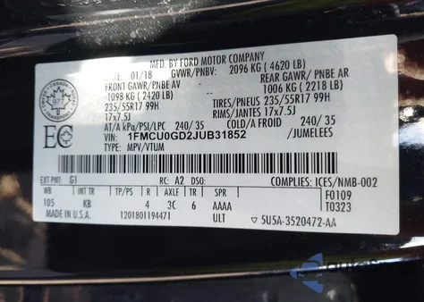 2018 Ford Escape Se from USA, damaged, VIN 1FMCU0GD2JUB31852